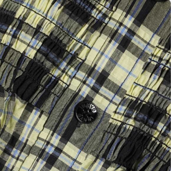 GANNI Checked cotton-ble seersucker mini shirt dress size 38 - Picture 4 of 16